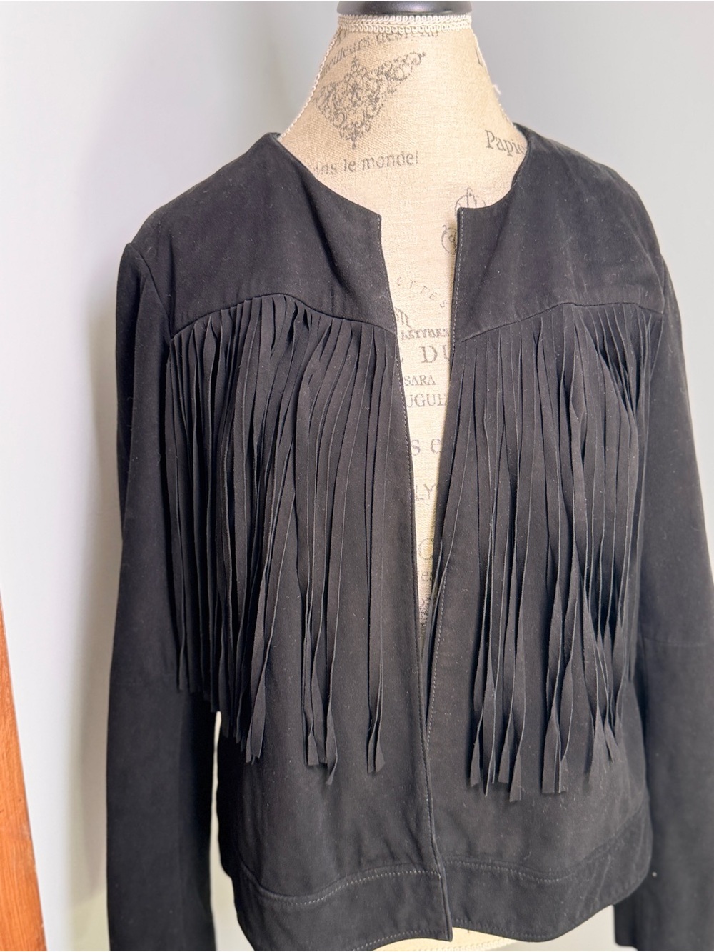 Lucky Brand Black Suede Fringe Jacket